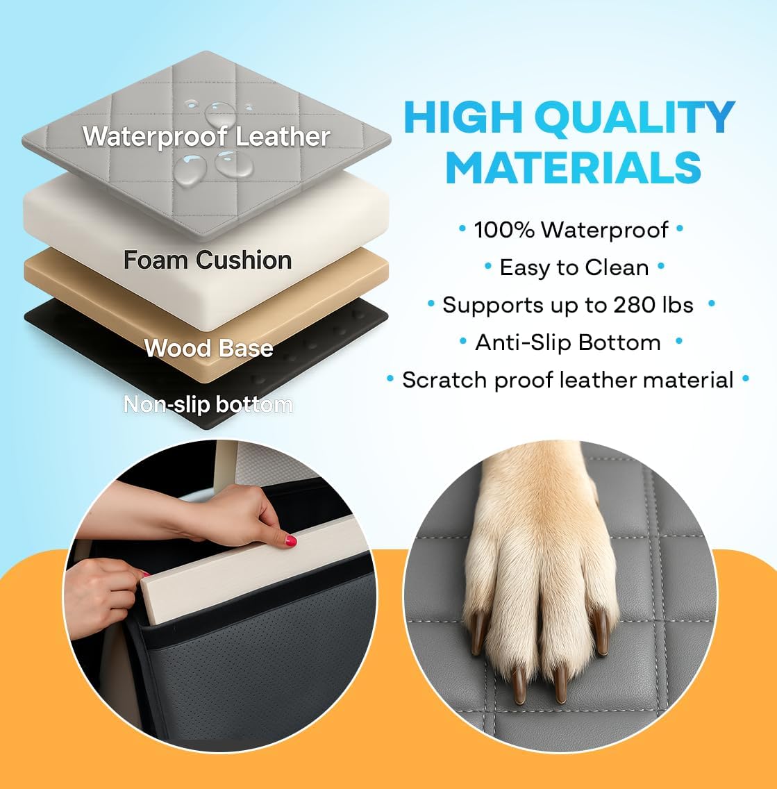 APetsPlanet Dog Car Seat Cover for Back Seat Hard Bottom - Waterproof Backseat Extender for Dogs - Pet Hammock Bed for Car, Truck, SUV with Mesh Window & Storage - Gray Leather, with Door Covers