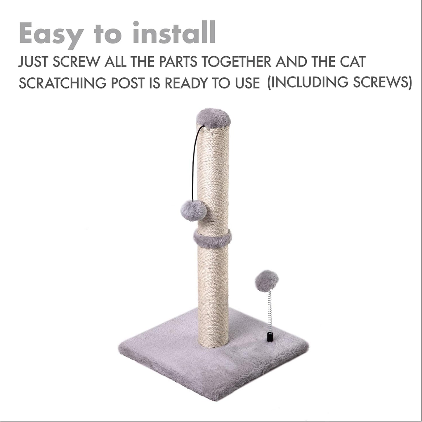 MECOOL Cat Scratching Post Premium Basics Kitten Scratcher Sisal Scratch Posts with Hanging Ball 22" for Kittens or Smaller Cats (22 inches for Kitten, Gray)