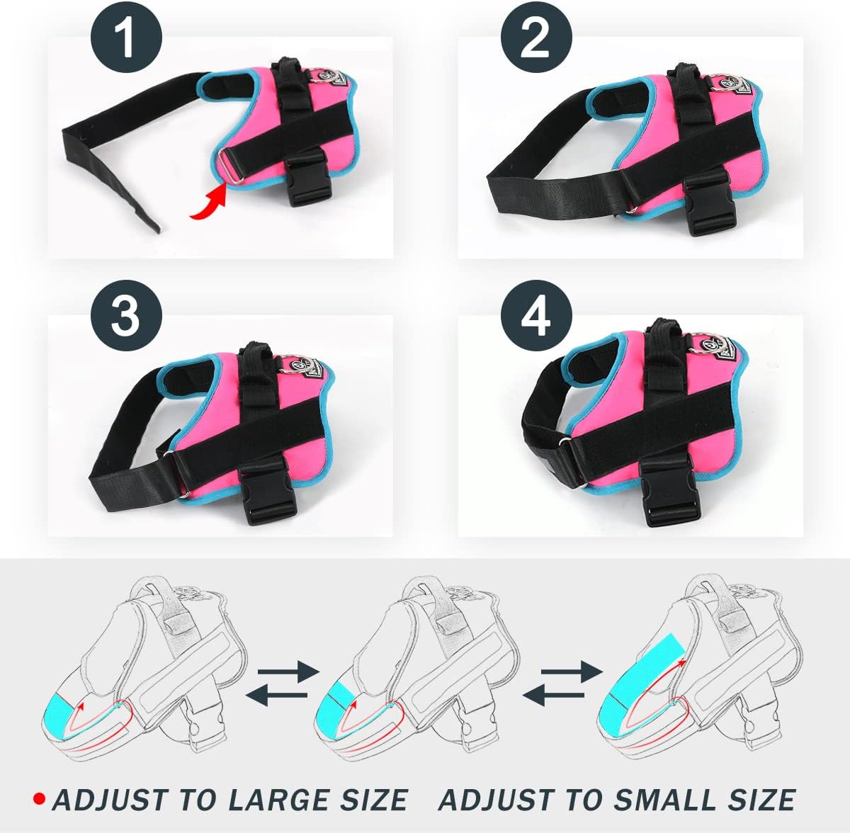 Bolux Dog Harness, No-Pull Reflective Dog Vest, Breathable Adjustable Pet Harness with Handle for Outdoor Walking - No More Pulling, Tugging or Choking Small (Pack of 1) RoseTurquoise