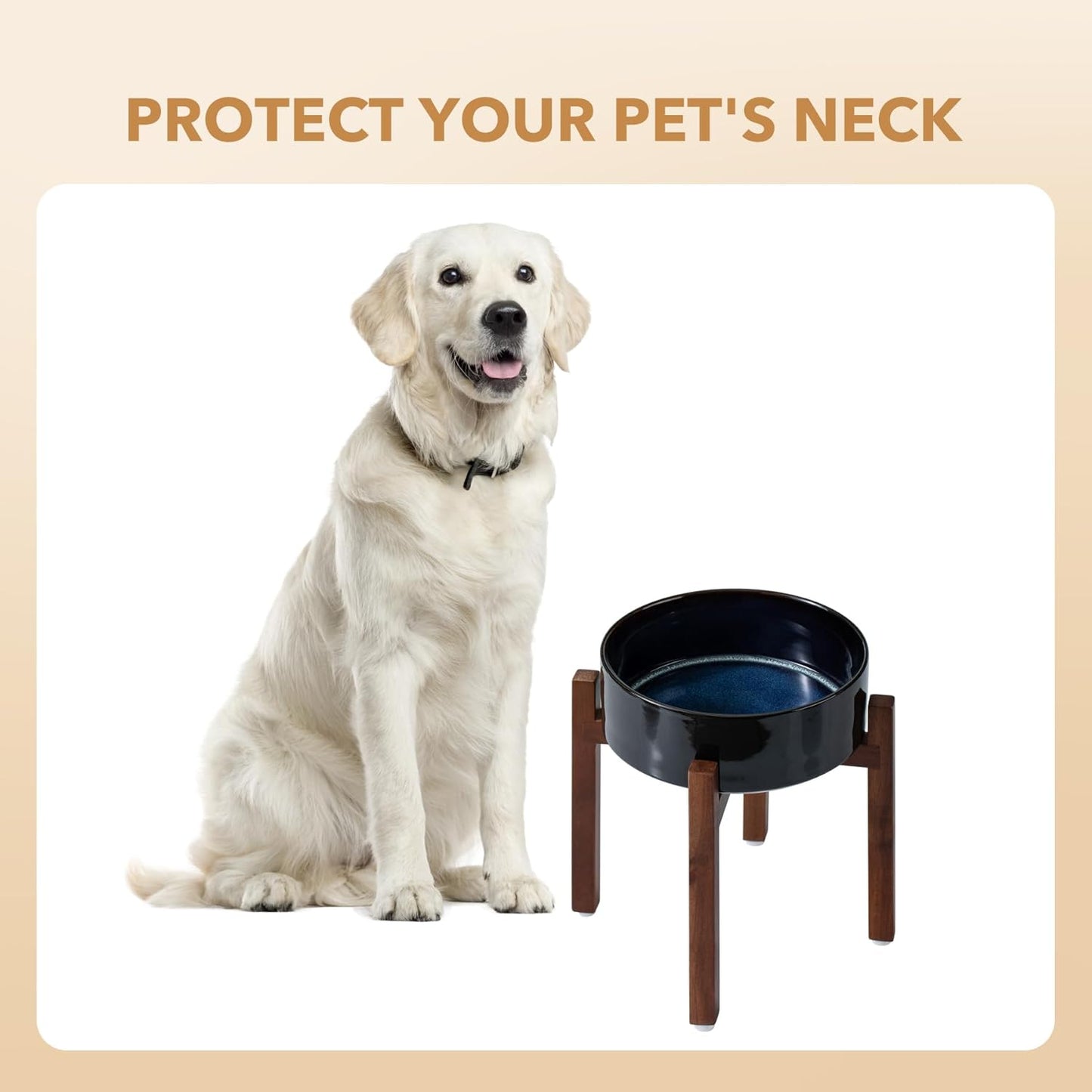 Ceramic 8.2inch Raised Dog Bowl Set, Elevated with Acacia Wood Stand, Food and Water Bowl for Large Breed Dogs, Weighted Pet Dishes(60oz, Starry Sky)