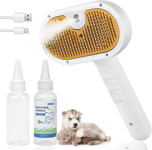 4-in-1 Pet Steam Brush for Dog & cat brush for shedding，Spray Hair Removal Comb with Waterless Shampoo–Self-Cleaning Pet Grooming Tool for Shedding, Anti-Static & Skin-Friendly Design