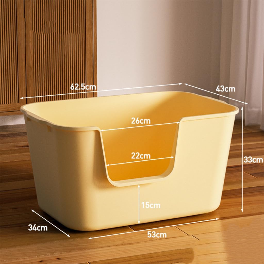 XXL Litter Box with High Sides - 24.6"L x 16.9"W x 12.99"H, Anti-Splash, Tool-Free Assembly, Multi-Cat, Jumbo (Yellow)