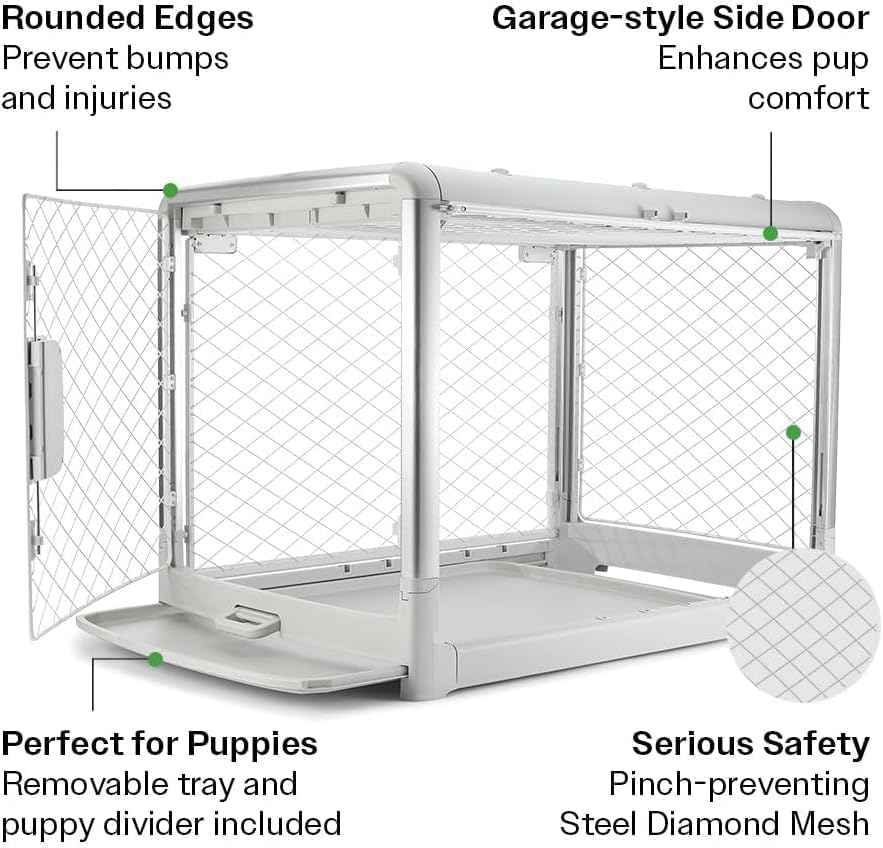 DIGGS Revol Collapsible Dog Crate with Wheels - Premium Portable Dog Crate - Safe, Stylish, and Convenient Indoor Kennel (Smoke, Intermediate)