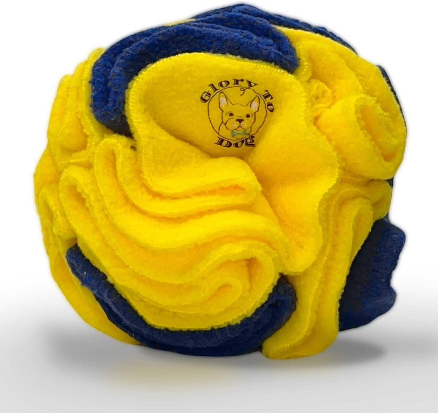 Glory To Dog Puppy and Small Breed Snuffle Interactive Foraging Dog Puzzle Ball Toy Bright Yellow and Royal Blue