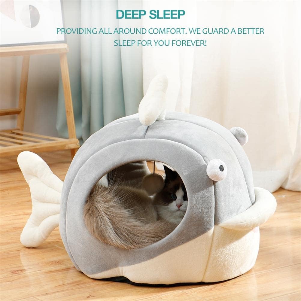 Lcybem Cat Beds for Indoor Cats - Cat Bed Cave with Removable Washable Cushioned Pillow, Calming Cozy Soft Cat Cave, Cute Friendly Dolphin Cat Houses for Indoor Cats No Deformation Pet Bed, L