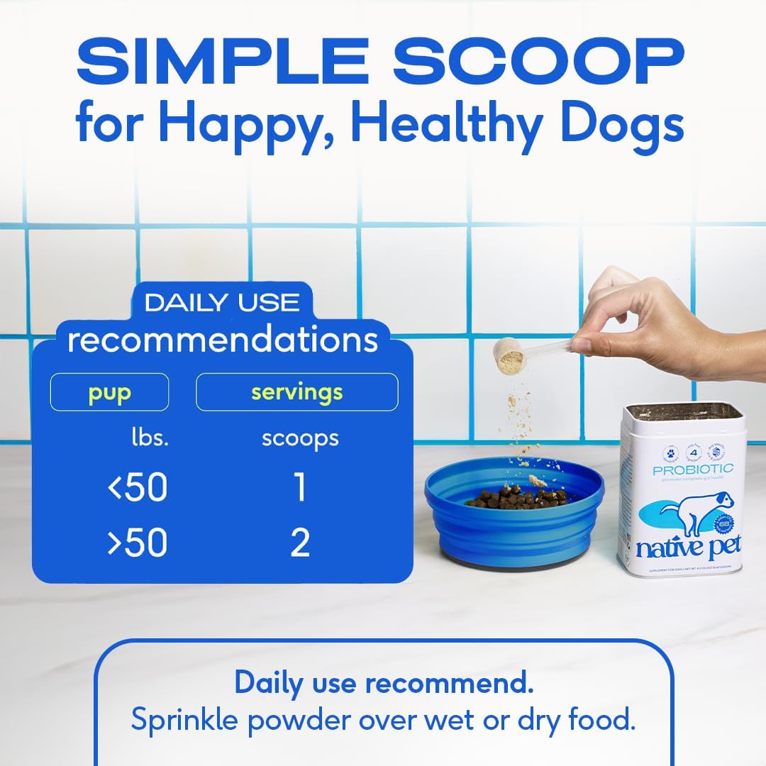 Native Pet Probiotics for Dogs - Dog Probiotics Powder for Digestive Health, Gut Support, & Immune Boost – Vet-Formulated Powder for Maximum Potency with Digestive Enzymes & Prebiotics - 120 Scoops