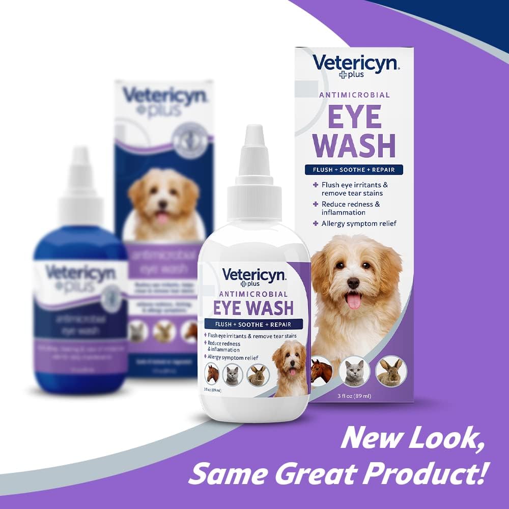 Vetericyn Plus Dog and Cat Eye Wash | Eye Drops for Dogs and Cats to Flush and Soothe Eye Irritations, Dog Tear Stain Cleaner, Safe for All Animals. 3 Ounces