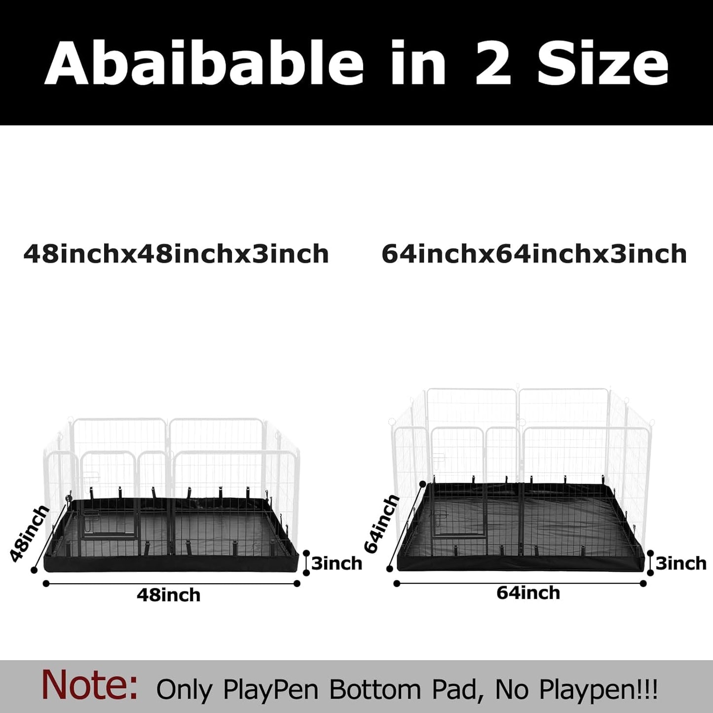 PJYuCien Rectangle Dog Playpen Bottom Pad - Fits 8 Panels 24" Width Metal Dog Pen -48"x48" Size 600D Oxford Cloth Waterproof Playpen Bottom Pad (Note:No Playpen)