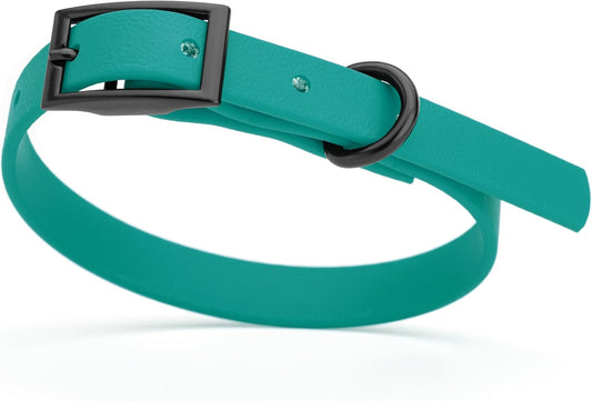 Dogline Biothane Waterproof Dog Collar Strong Coated Nylon Webbing with Black Hardware Odor- Proof for Easy Care Easy to Clean High Performance Fits Small Medium or Large Dogs, Blue Aqua
