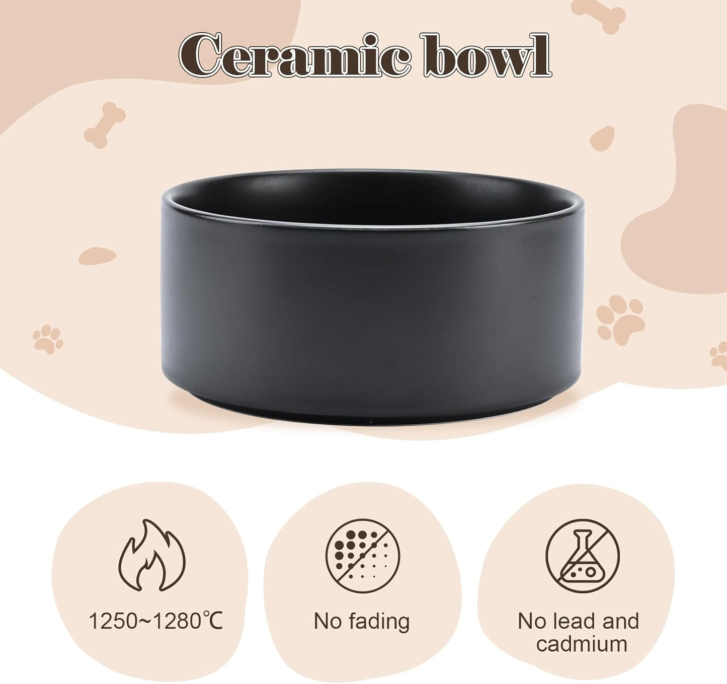 SPUNKYJUNKY Raised Ceramic Dog Bowls Set with Non-Slip Acacia Wood Stand for Large Sized Dog(60.87 OZ, Black)