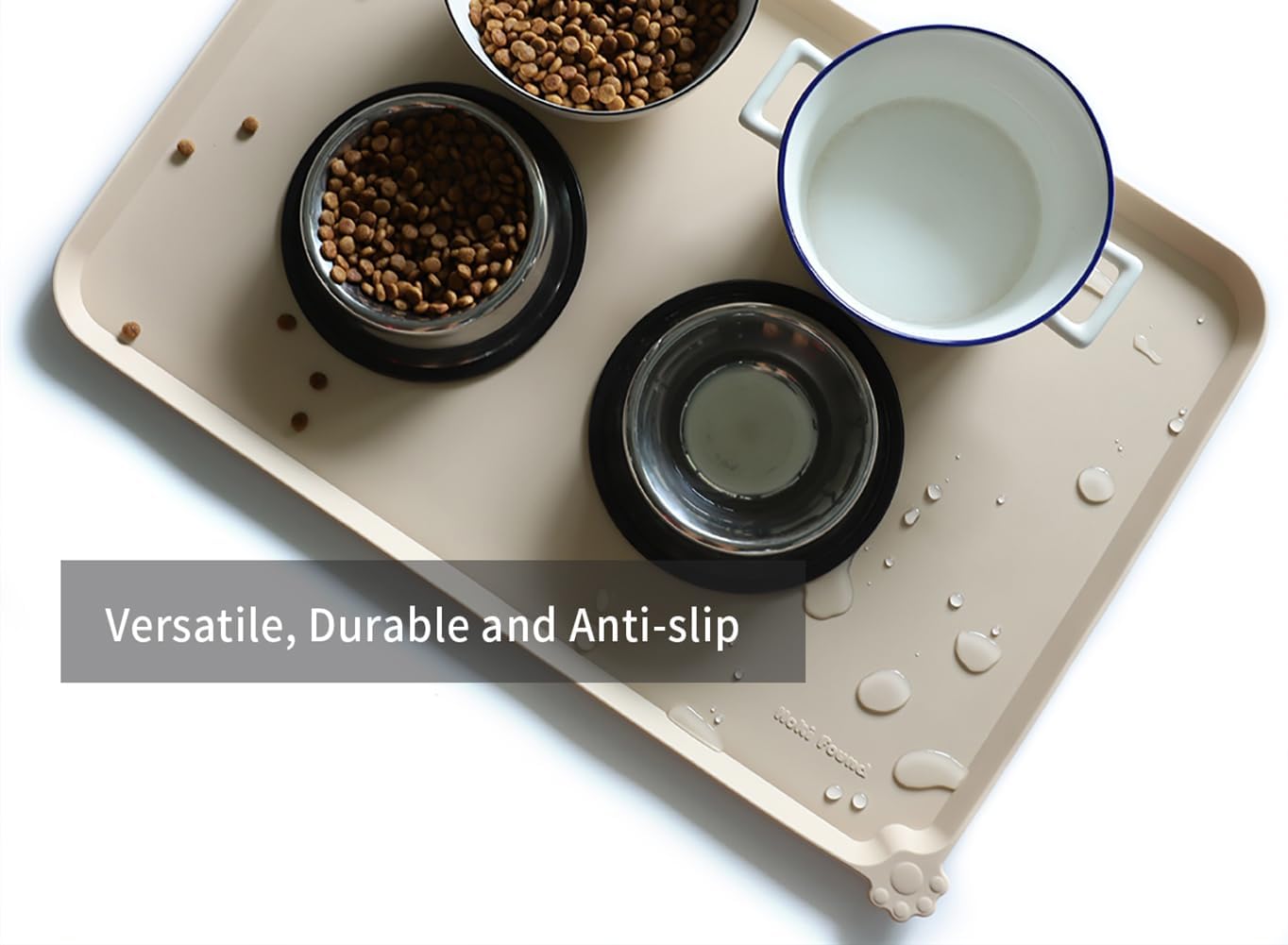 Hoki Found Large Silicone Pet Feeding Tray - Waterproof Dog Pet Cat Feeding Mat - Non Slip Pet Dog Cat Food Bowl Mats Placemat -Pet Water Mats for Carpet -Papayawhip