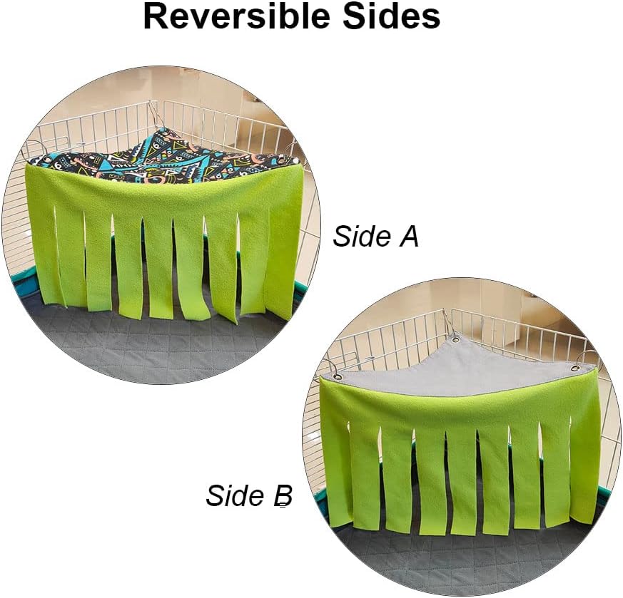 RIOUSSI Guinea Pig Hideout Hideaway Corner Fleece Toys Cage Accessories with Reversible Sides, Geo/Gray-Green