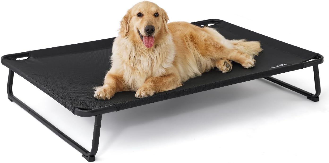Made4Pets Elevated Outdoor Dog Bed for Extral Large Dogs – Heavy-Duty Raised Cot with Breathable Cooling Mesh, No-Slip Feet, Chew-Resistant Frame, Indoor & Outdoor Pet Hammock, 49"x32", Black