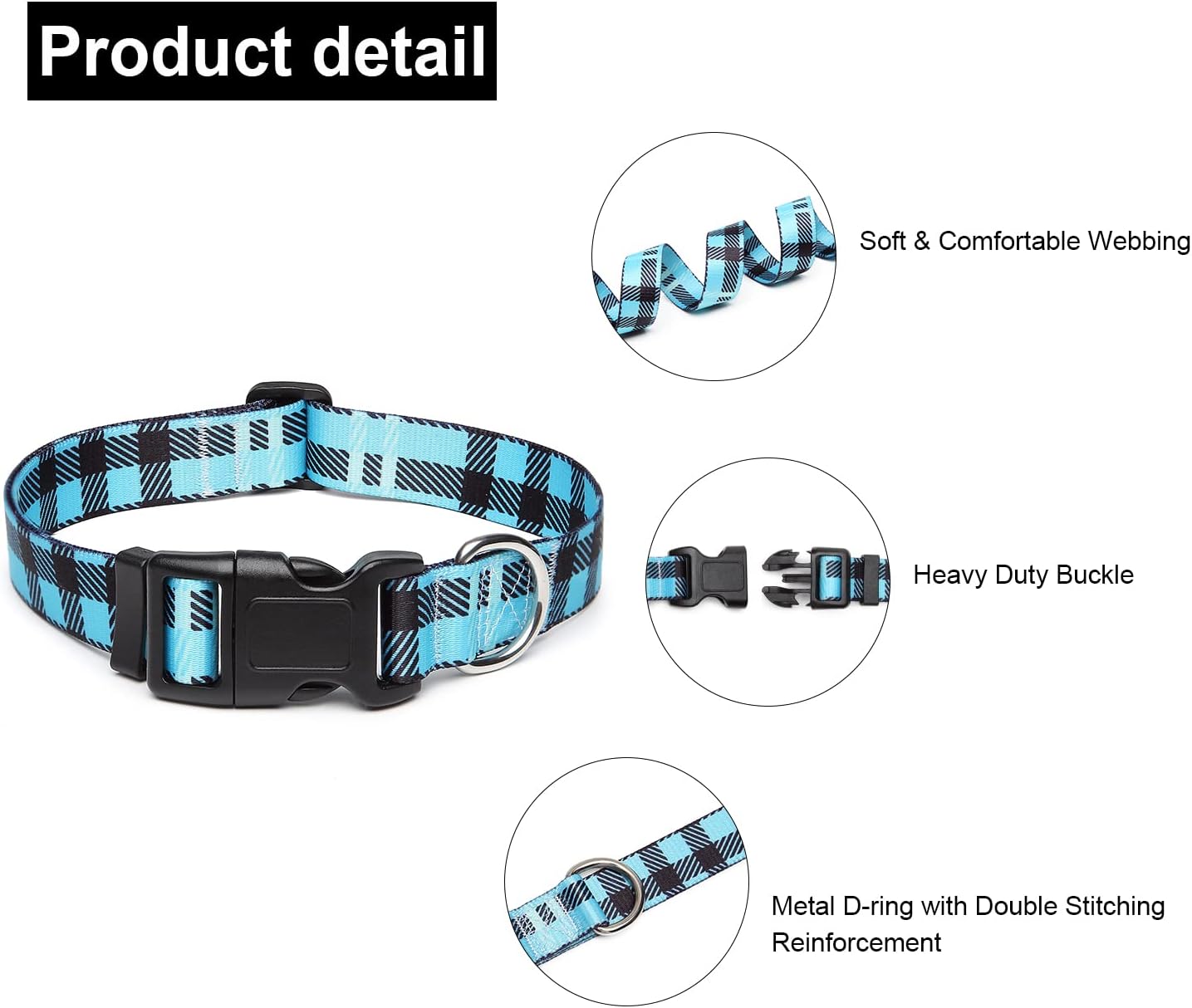 Mercano Adjustable Dog Collar - Special Design Patterns, Soft Nylon Comfortable Durable Pet Collar for Small Medium Large Dogs (XS, Blue Plaid)