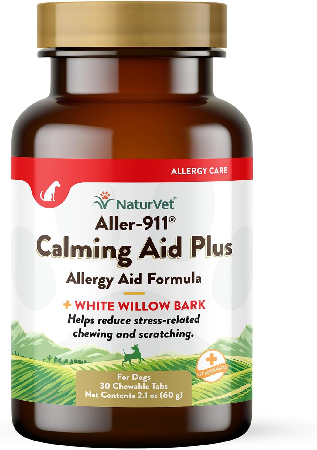 NaturVet Aller-911 Calming Aid & Allergy Aid Dog Supplement – Helps Reduce Stress, Minimize Seasonal Allergy Symptoms, Tension, Excessive Scratching - Includes Melatonin – 30 Ct.