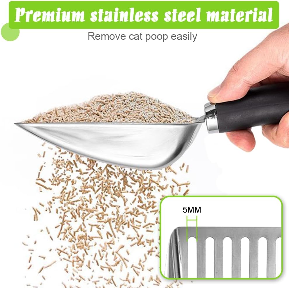 Cat Litter Scoop - Stainless Steel Metal Cat Litter Scoop-Sturdy Mesh Scooper - Mesh Shovel-Easy to Clean - Suitable for Cat Litter Box - Light Black