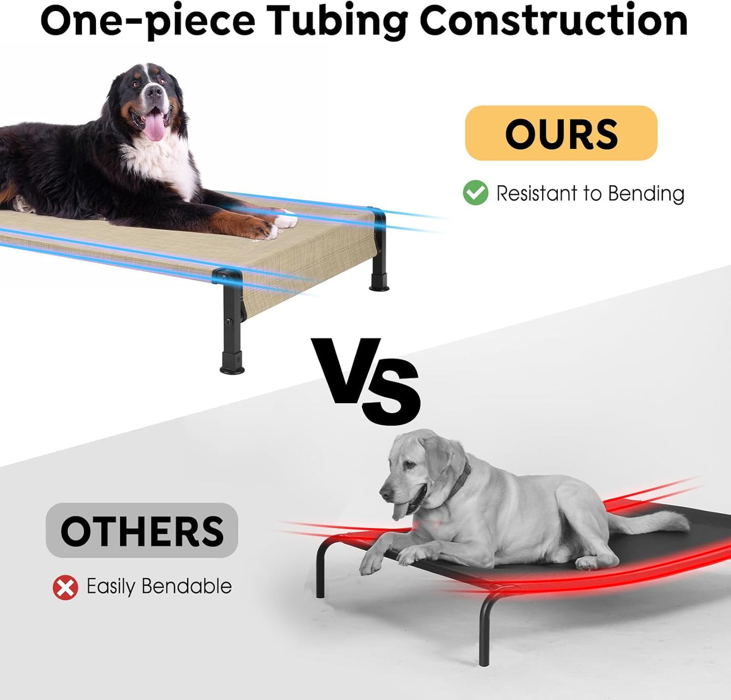 Veehoo Cooling Outdoor Dog Bed, Heavy Duty Elevated Pet Bed with Washable & Breathable Teslin Mesh, Non-Slip Silicon Feet, Dog Cot Bed with Support Hem, 41" x 27", Beige Coffee, CWC2433