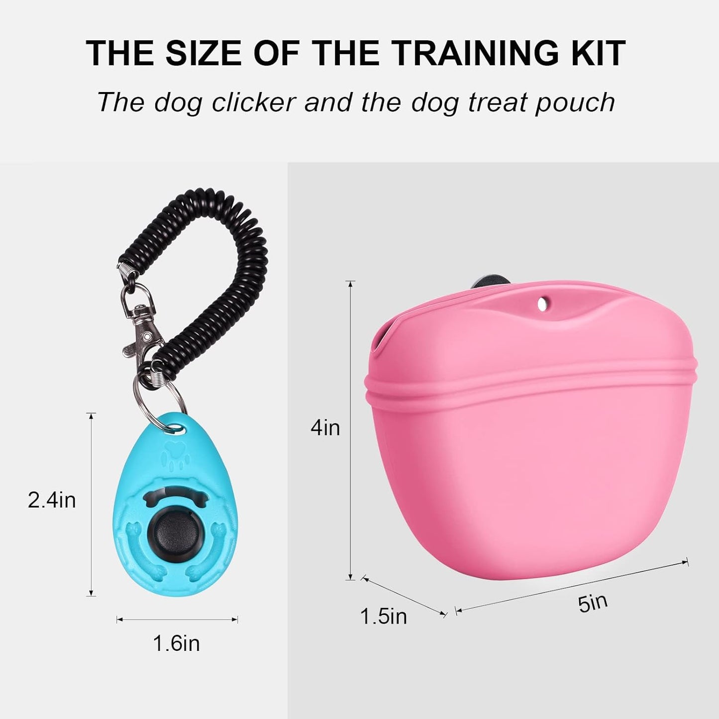 Left&Right Dog Clicker Training Kit,Silicone Dog Training Treat Pouch and Dog Clickers,Dog Treat Bag with Clicker Training for Dogs,Pet Treat Bag with Magnetic Buckle Closing and Waist Clip,Pink
