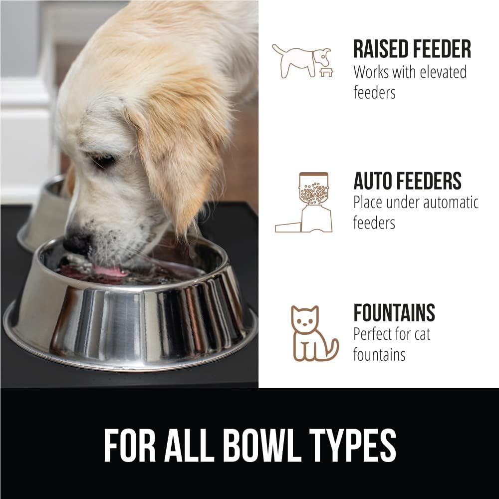 GORILLA GRIP 100% Waterproof Raised Edge BPA Free Silicone Pet Feeding Mat, Dog Cat Food Mats Contain Spills Protects Floors, Placemats for Cats and Dogs Water Bowl, Pets Accessories 28x18 Black