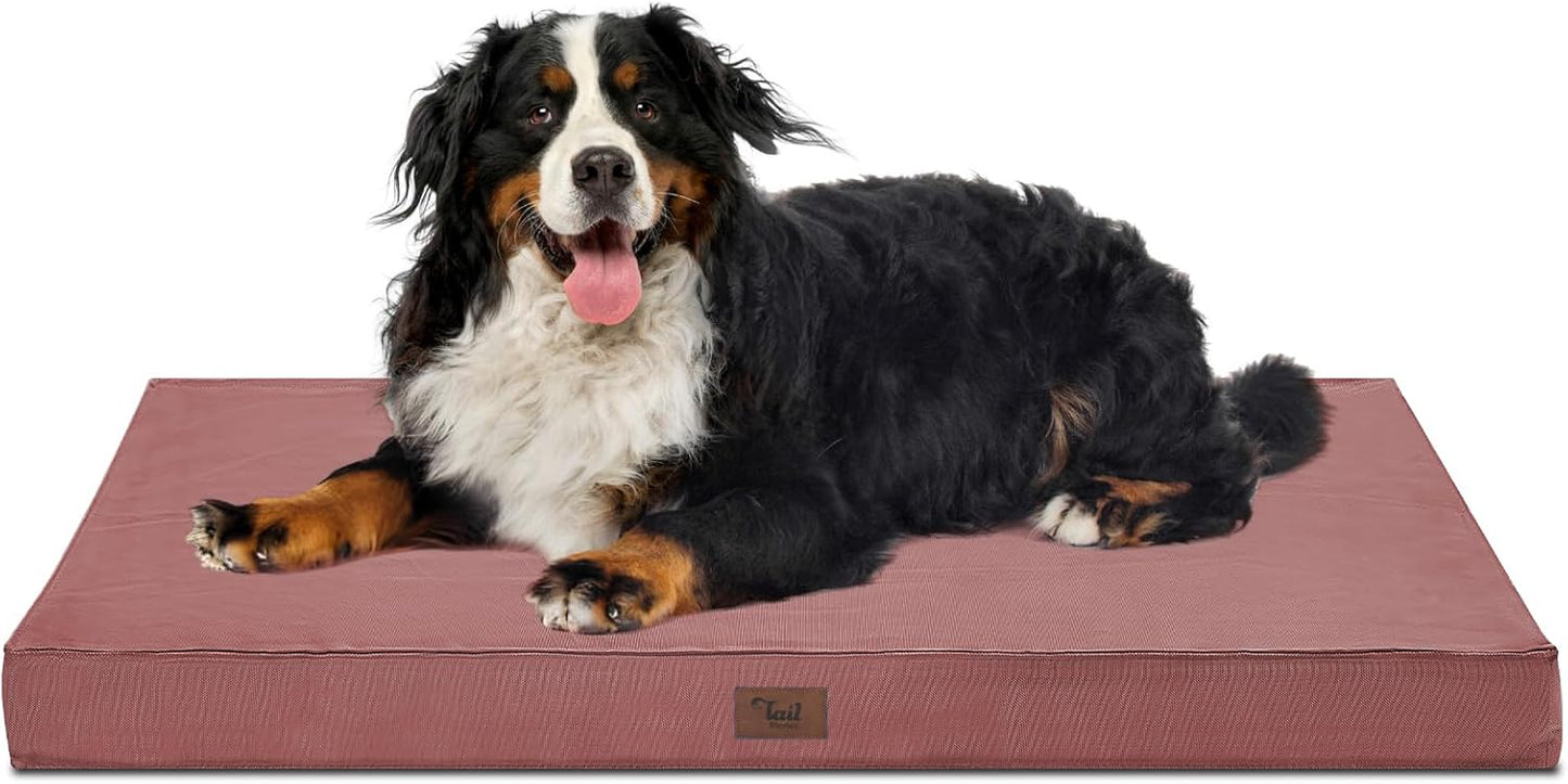 Outdoor Extra Large Dog Crate Bed, Big Waterproof Dog Bed for Large Dogs, Orthopedic Egg Foam Pet Bed Mat with Removable Cooling Cover, Pink