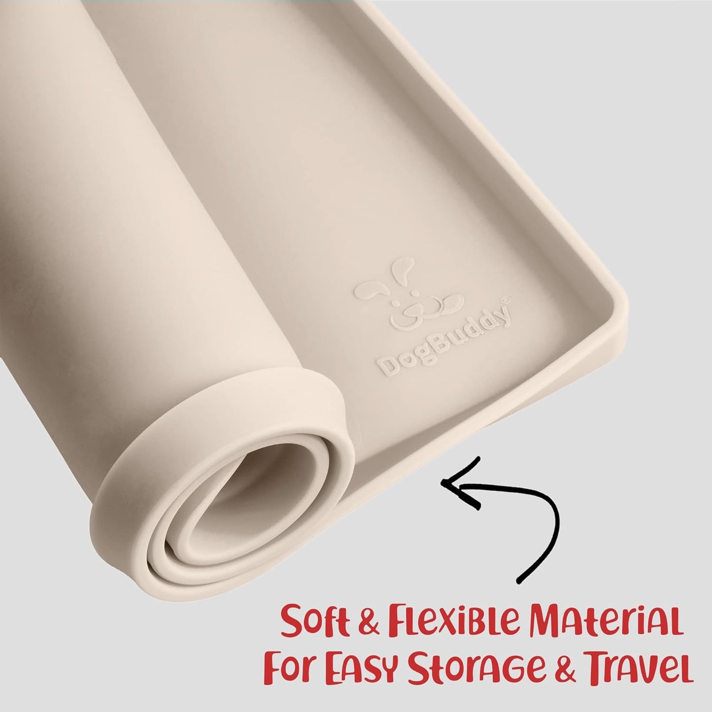 DogBuddy Dog Food Mat – Waterproof Dog Bowl Mat for Food and Water, Silicone Pet Feeding Mats for Floors, Non-Slip Placemat with High Edges for Dogs Bowls, Puppy Essentials (L: 24" x 16", Vanilla)