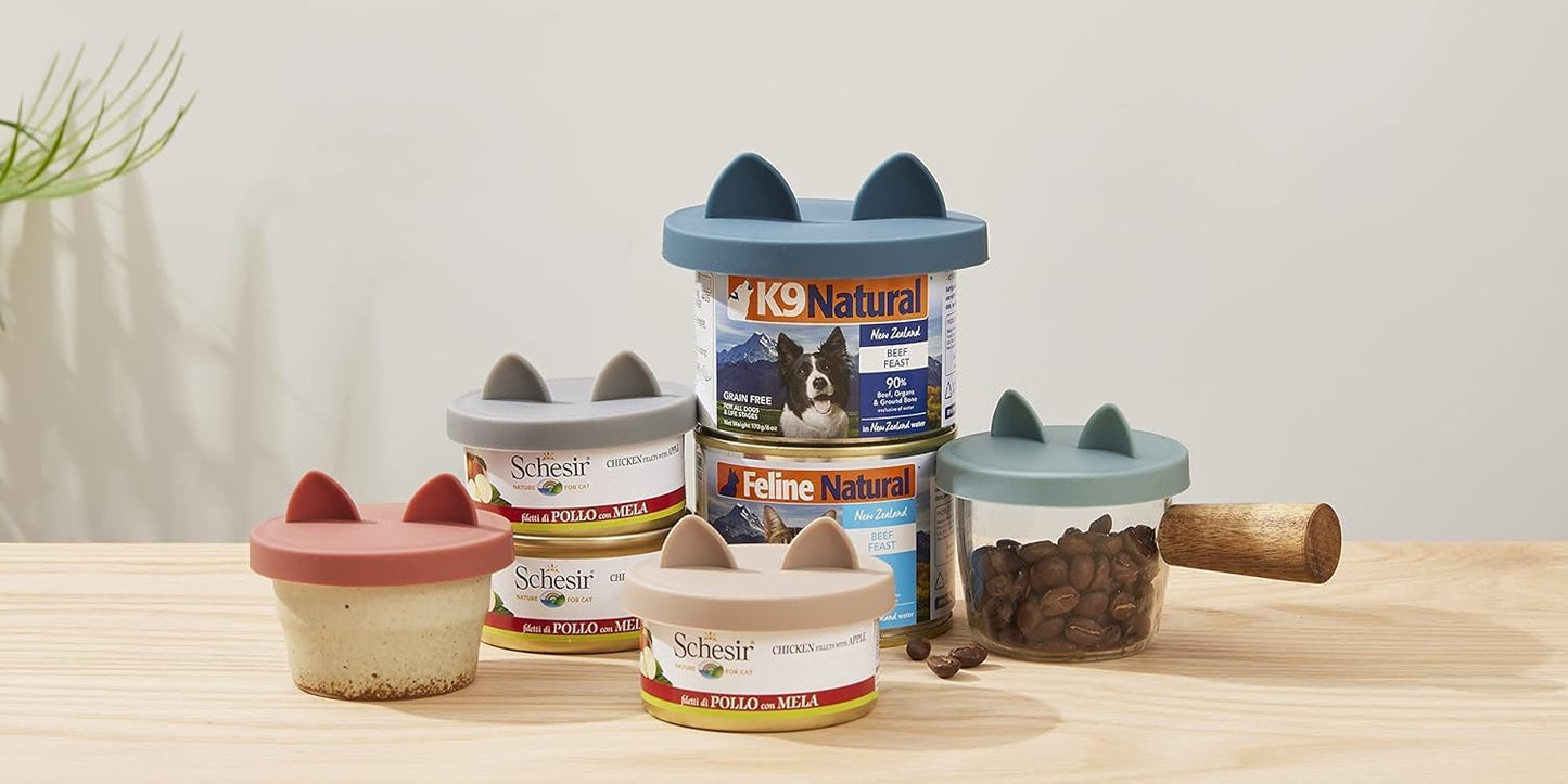 OHMO 2 Pack Cat Food Can Lids, Small Size (3 oz) Silicone Pet Food Can Lids Covers for 3 oz Cat Food Cans