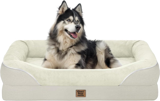 Washable Orthopedic Large Dog Bed - Extra Large Dog Beds with Bolsters Removable Orthopedic Foam Support Dogs Bed for XL Large Size Dogs with Waterproof Cover Non-Slip Bottom Pet Beds