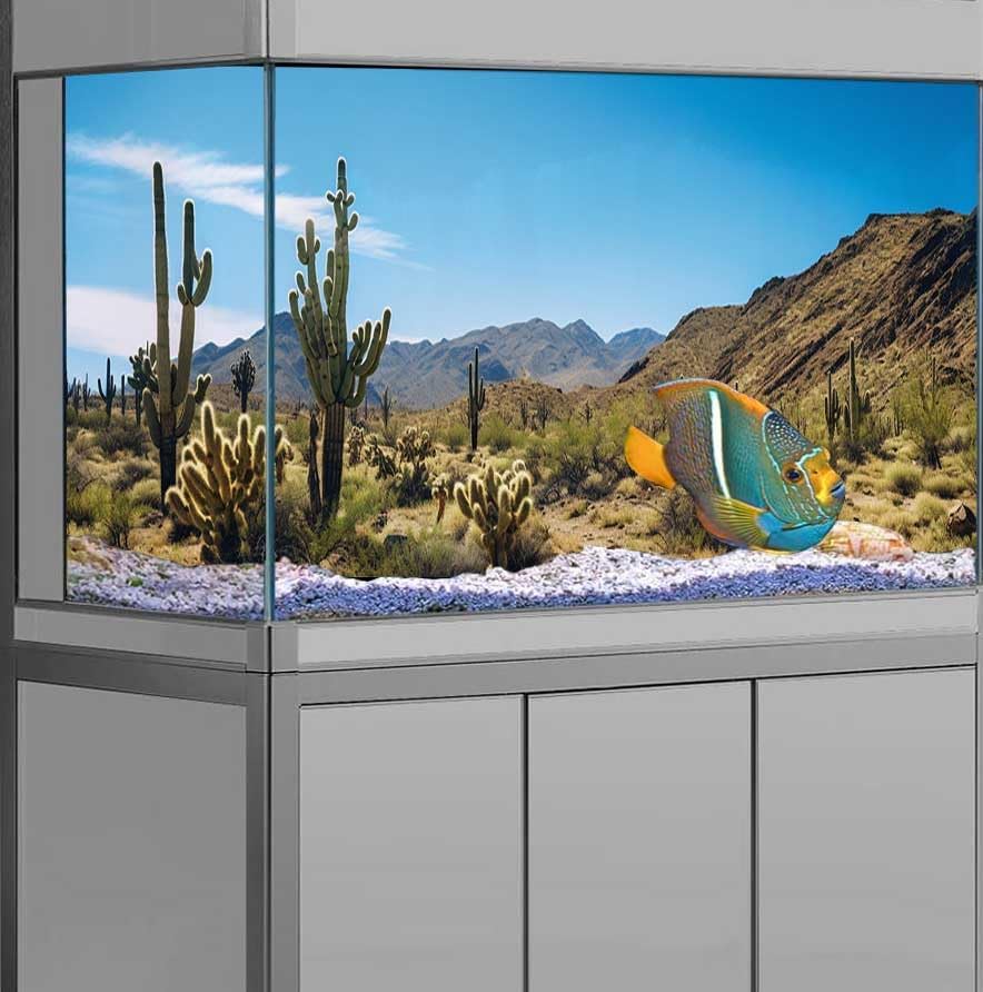 Reptile Habitat Background, Retro Desert Oasis Cactus Terrarium Background 24X12 in Background with 8 EVA Double-Sided Tape