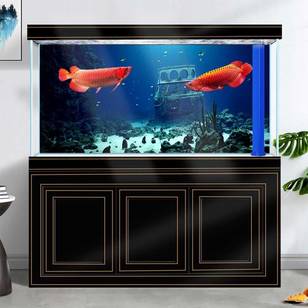 30X12IN Natural Underwater Aquarium Background, Pictures 3D Fish Reef Fish Tank Decoration Background, with 8 EVA Double-Sided Tape