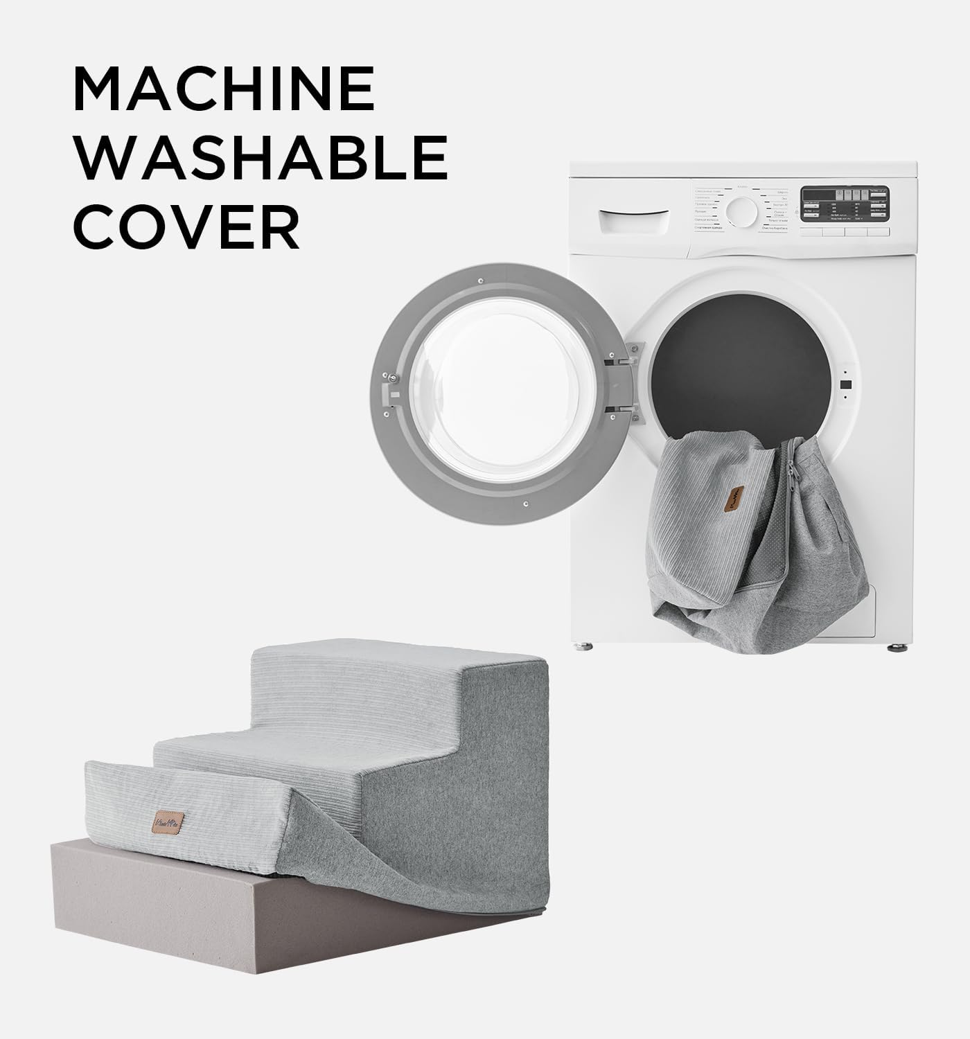 Made4Pets Dog Stairs for Small Dogs, Extra Wide Dog Steps for Bed Couch Sofa and Chair, 35D Foam Pet Steps for Small Dogs and Cats, Non-Slip Bottom Pet Stairs, Light Grey, 3 Steps