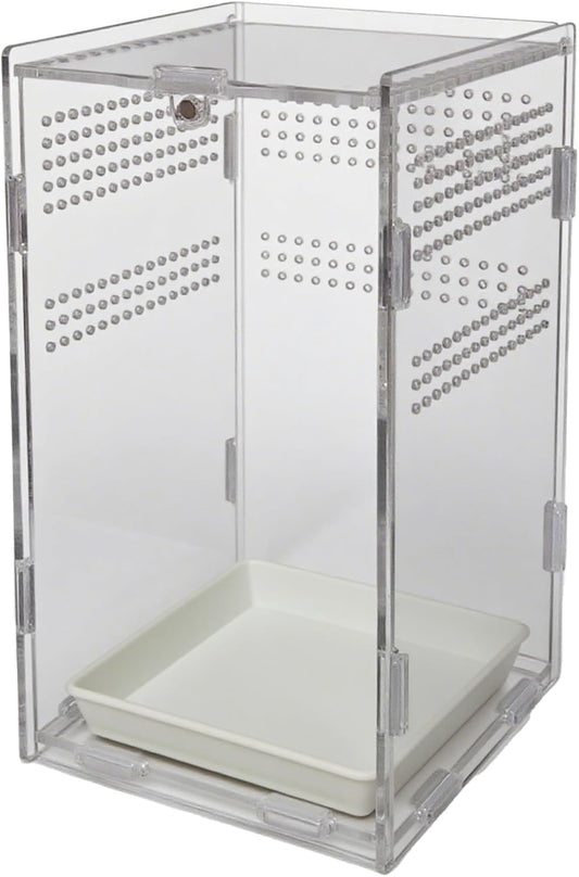 Acrylic Jumping Spider Enclosure,Reptile Enclosure,Bug Habitat, for Small Tree Dwelling Reptiles,Arboreal Tarantula Enclosure, Spider Terrarium Kit,Plastic Terrarium(4.7" X 4.7" X 8")