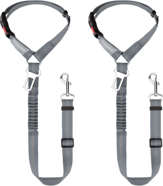 BWOGUE 2 Piece Dog Seat Belt for Car with Elastic Bungee Buffer Safety Seatbelt Car Headrest Restraint Wear Adjustable Metal Buckle Harness in Vehicle Travel for Pet