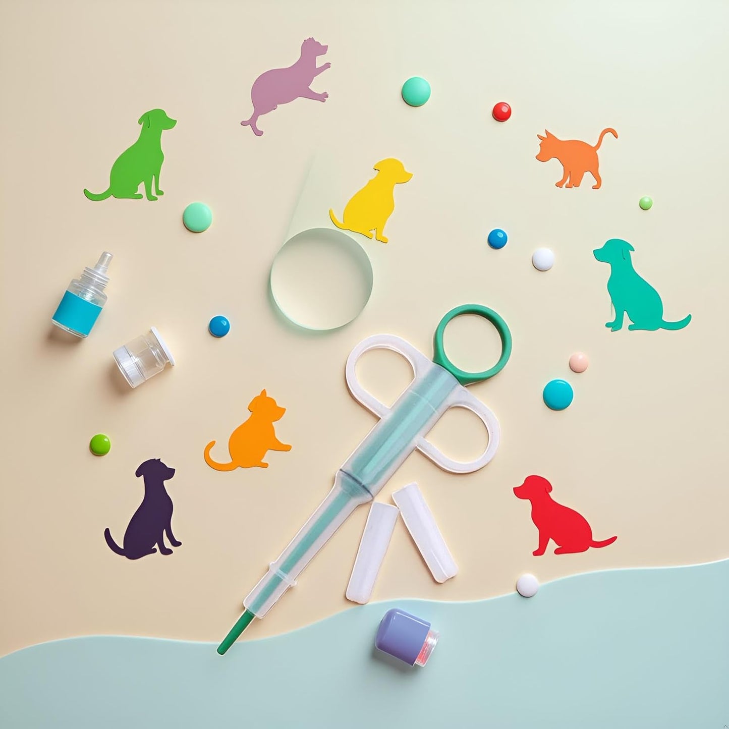 Green Medicine Feeder for Pets, Pill Guns for Dog and Cat, Pet Medical Feeding Dispenser Tool for Small Animal, Cat Tablet Soft Tip Syringe Double Feed Medicine Water Nursing Supplies