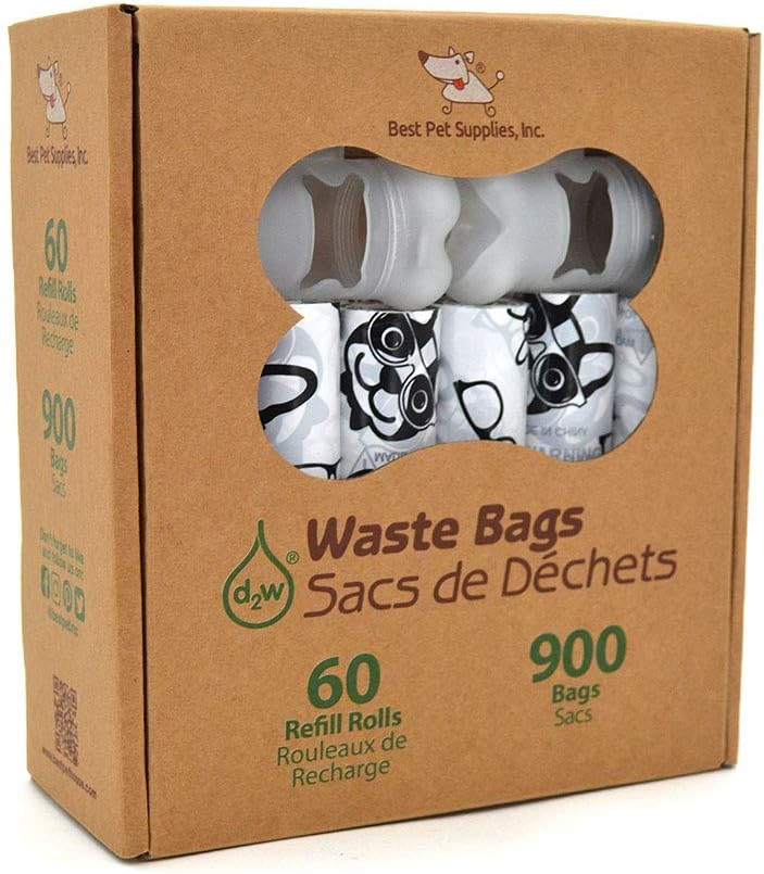 Best Pet Supplies Dog Poop Bags (900 Bags) for Waste Refuse Cleanup, Doggy Roll Replacements for Outdoor Puppy Walking and Travel, Leak Proof and Tear Resistant, Thick Plastic - White