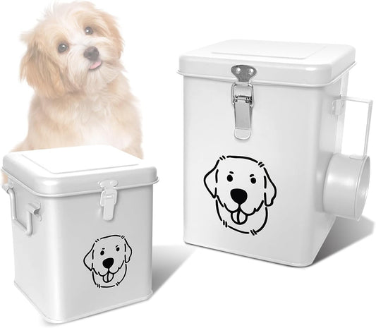 Dog Food Storage Container Airtight Dog Treat Container Pet Food Storage Containers Dog Treat Jar Tinplate Dog Treat Bin White
