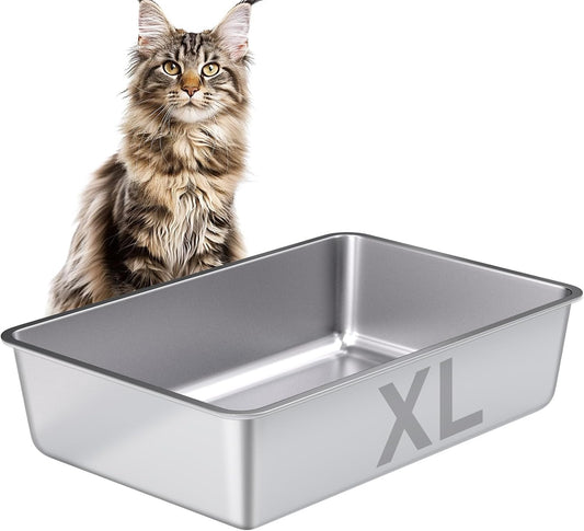 Stainless Steel Litter Box Easy Clean,-Large Metal Litter Box for Cats, High Sided Metal Litters Boxes, No Smell, Non Stick, Odor Proof, Indoor Outdoor