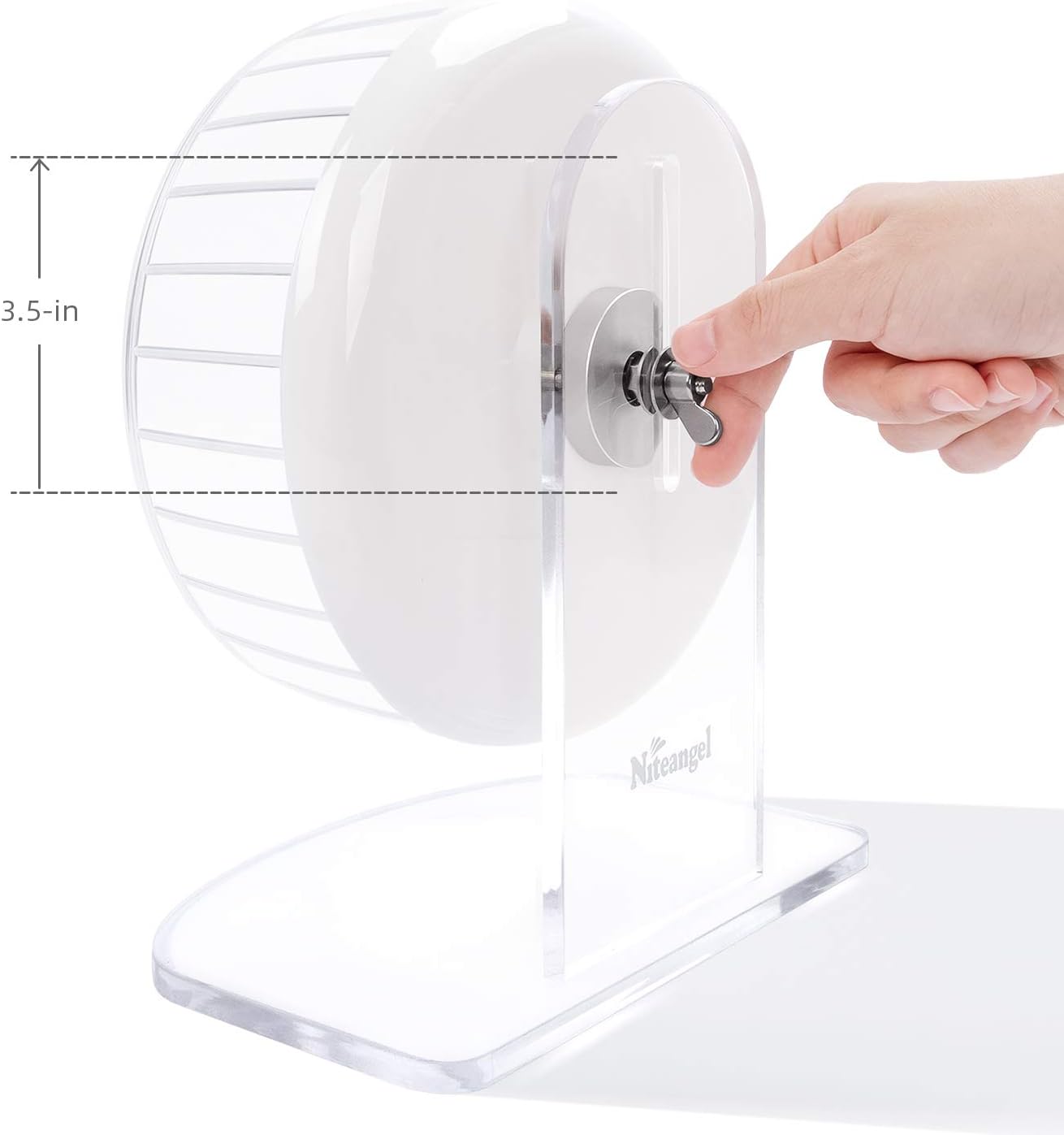 Niteangel Super-Silent Hamster Exercise Wheels - Quiet Spinner Hamster Running Wheels with Adjustable Stand for Hedgehog Gerbils Mice or Other Small Animals (S, White)