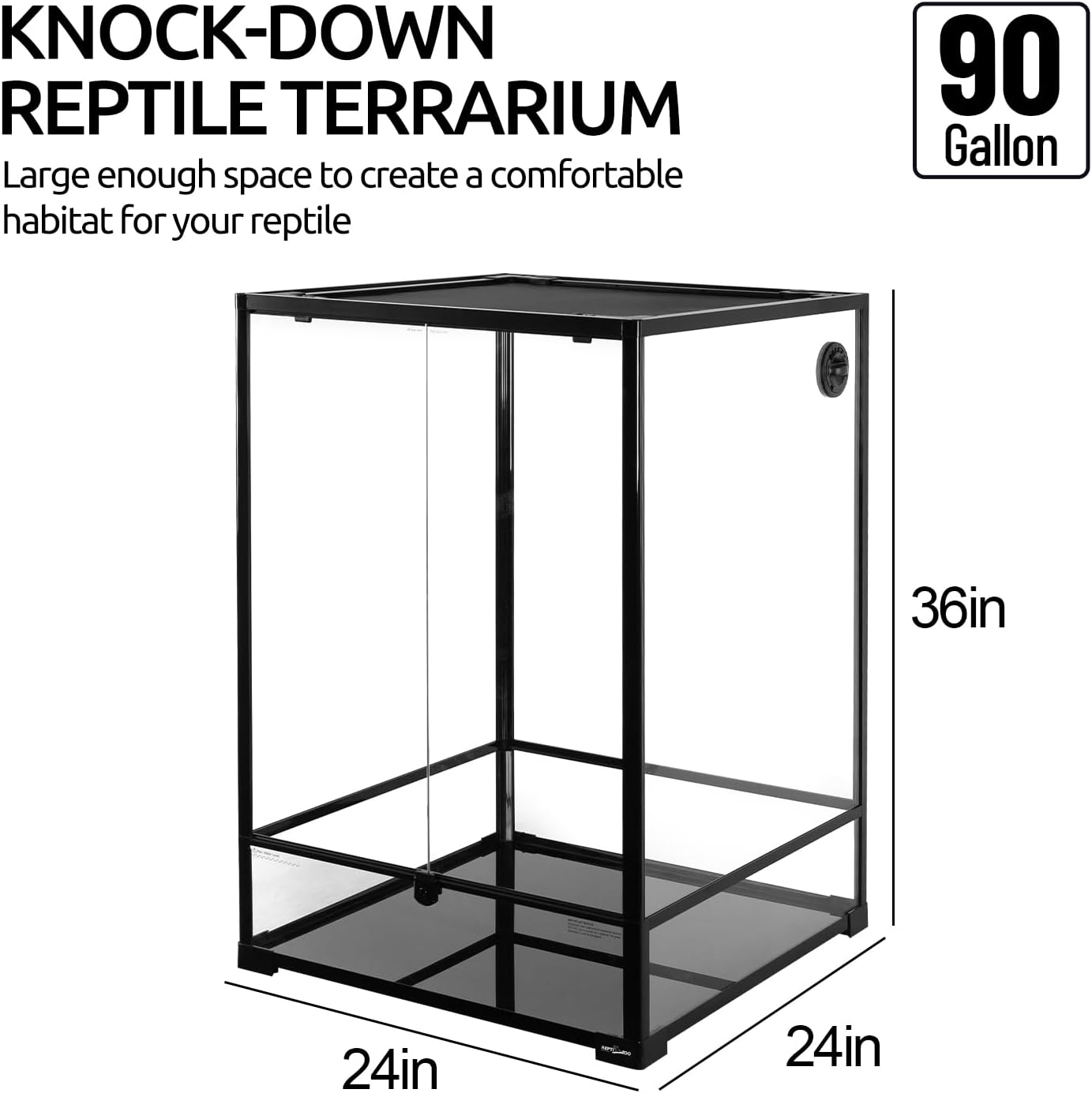 REPTIZOO 90 Gallon Reptile Terrarium 24" x 24" x 36" Large Glass Reptile Tank, Tall Terrarium with Front Opening Door and Top Screen Ventilation Easy Assembly Habitat Tank