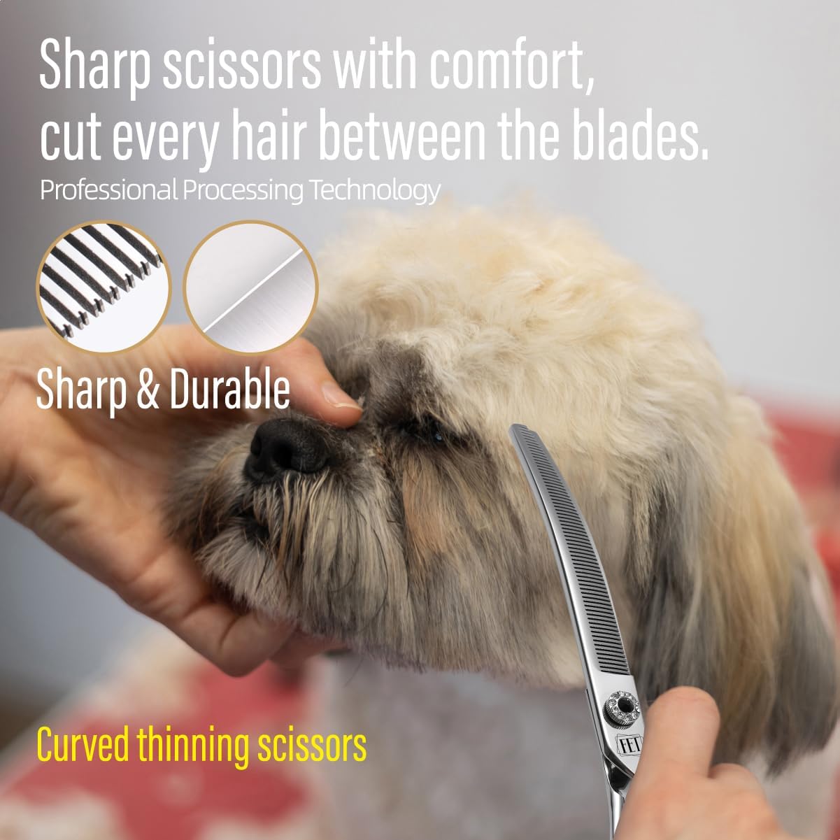 Dog Grooming Scissors: 7.0 inch Professional Pet Curved Thinning Shears Made Of Japanese 440C Advanced Stainless Steel for Dogs Cats and Other Pets