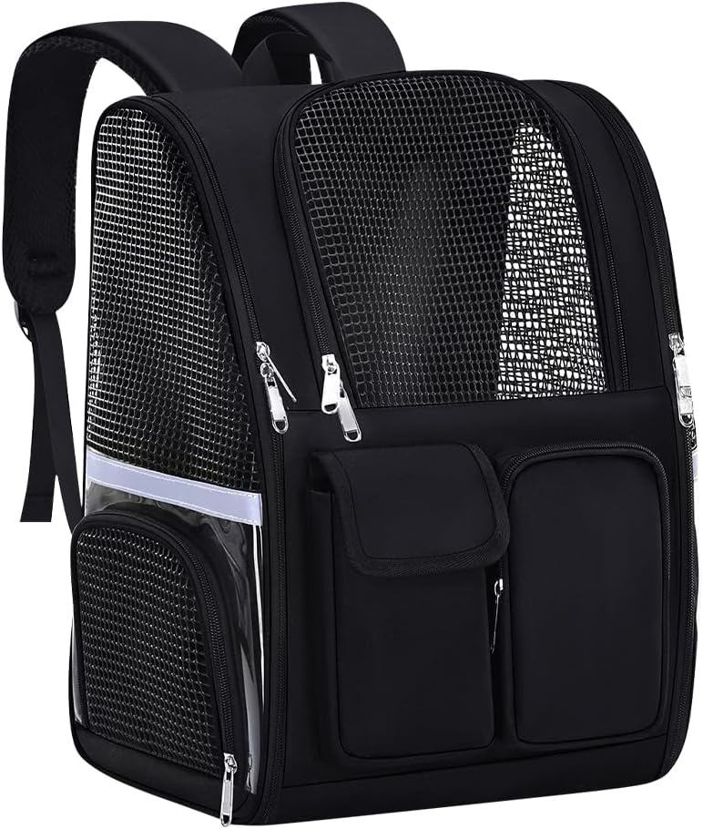Pet Backpack, Airline Approved Dog Backpack, Cat Bag for Travel Hiking Bike Riding Walking Outdoor, Cat Backpack with Breathable Mesh(Black)