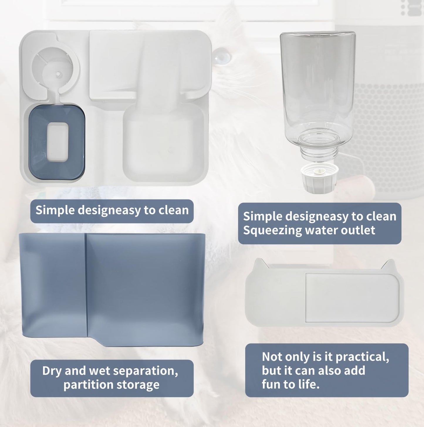 FAMILY'S BACKYARD Cat Bowls for Indoor,Automatic Cat Feeder,Dog Food Dispenser,Fully Enclosed Water Storage and Grain Storage Dual Function Pet Food Bowl,Size 30 * 25 * 22CM