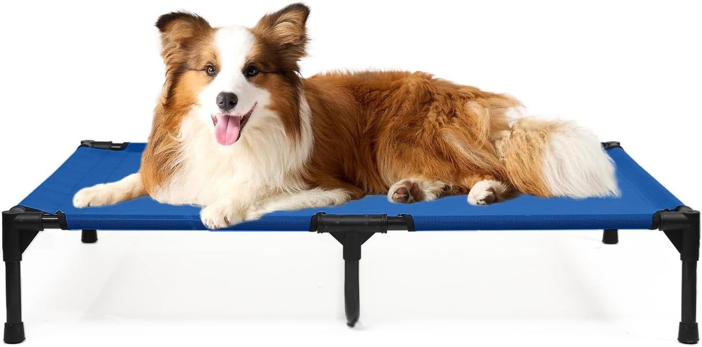 Outdoor Dog Beds Large Sized Dogs, Cooling Elevated Dog Bed with Breathable Mesh & Non Slip Feet, Raised Pet Bed Off The Ground, Lifted Place Cot (L, Blue)