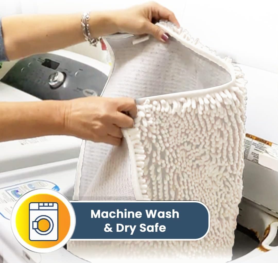 Muddy Mat® AS-SEEN-ON-TV Highly Absorbent Microfiber Door Mat and Pet Rug, Non Slip Thick Washable Area and Bath Mat Soft Chenille for Kitchen Bathroom Bedroom Indoor and Outdoor - White 36" x 120"