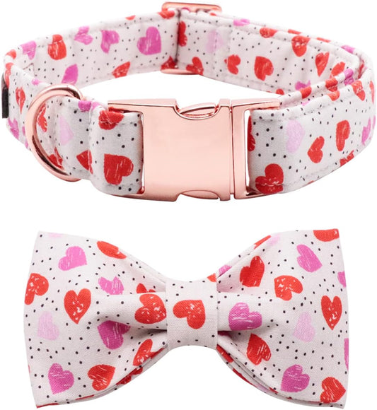 Lionet Paws Valentines Day Dog Collar with Bowtie, Dog Bowtie Collar with Metal Buckle for Dogs, Adjustable Comfortable Dog Collar Girl Boy Gift, XL, Neck 16-26 in