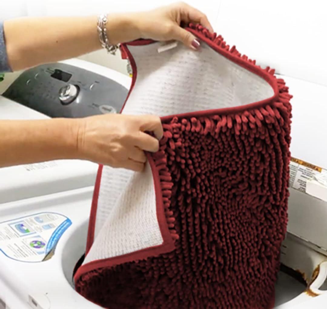 Muddy Mat® AS-SEEN-ON-TV Highly Absorbent Microfiber Door Mat and Pet Rug, Non Slip Thick Washable Area and Bath Mat Soft Chenille for Kitchen Bathroom Bedroom Indoor and Outdoor - Red 24" x 120"