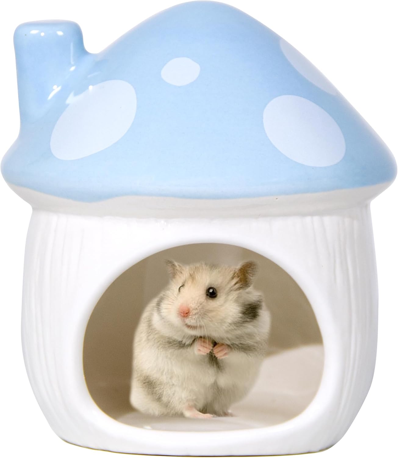 Ceramic Mushroom Hamster Hideout - Hamster Habitat for Hamsters Chinchillas Hedgehogs and Gerbils Mouse Small Pet Guinea Pigs House Hamster Bed (Blue)