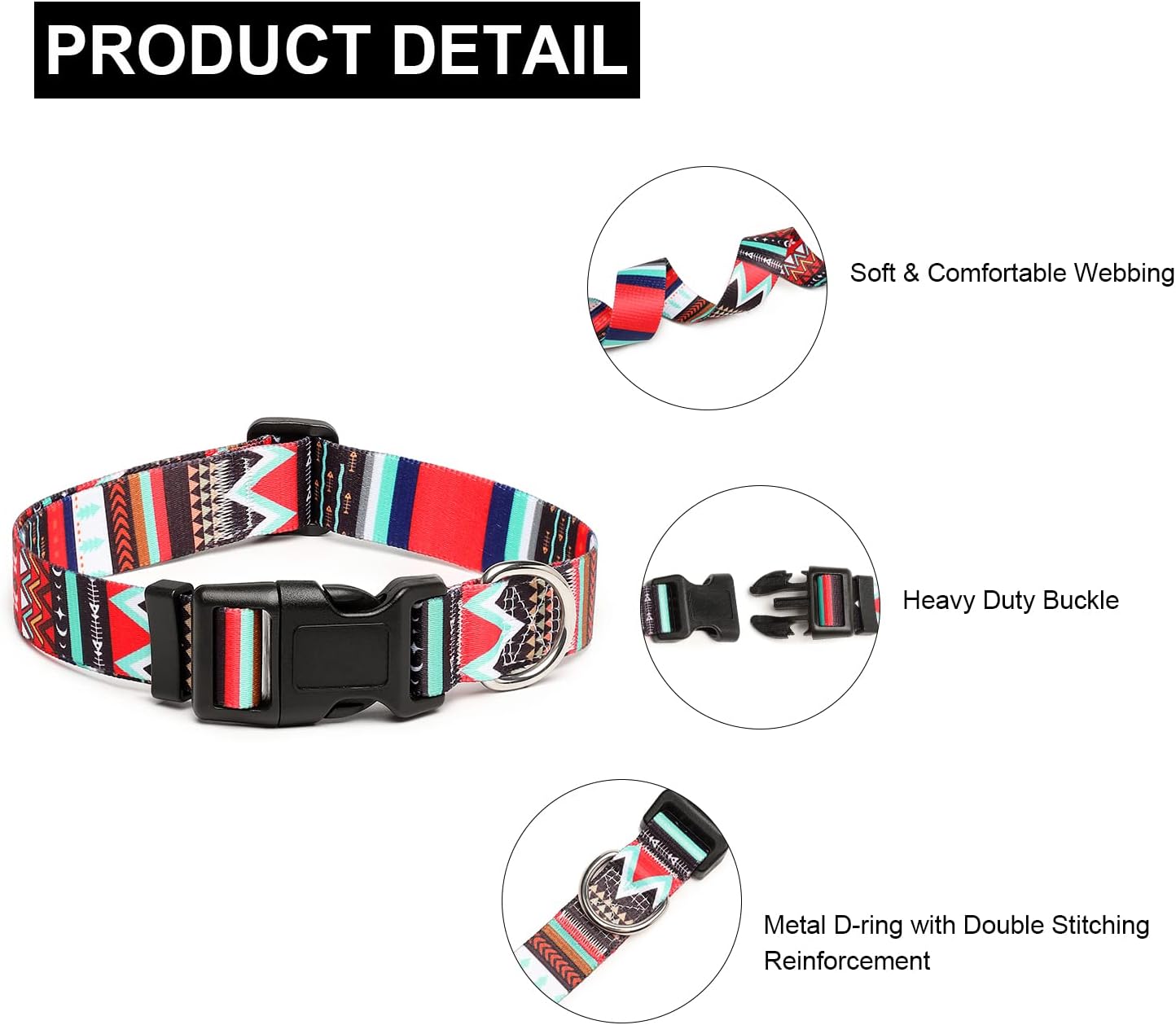 Mercano Adjustable Dog Collar - Special Design Patterns, Soft Nylon Comfortable Durable Pet Collar for Small Medium Large Dogs (L, Tribal Red)