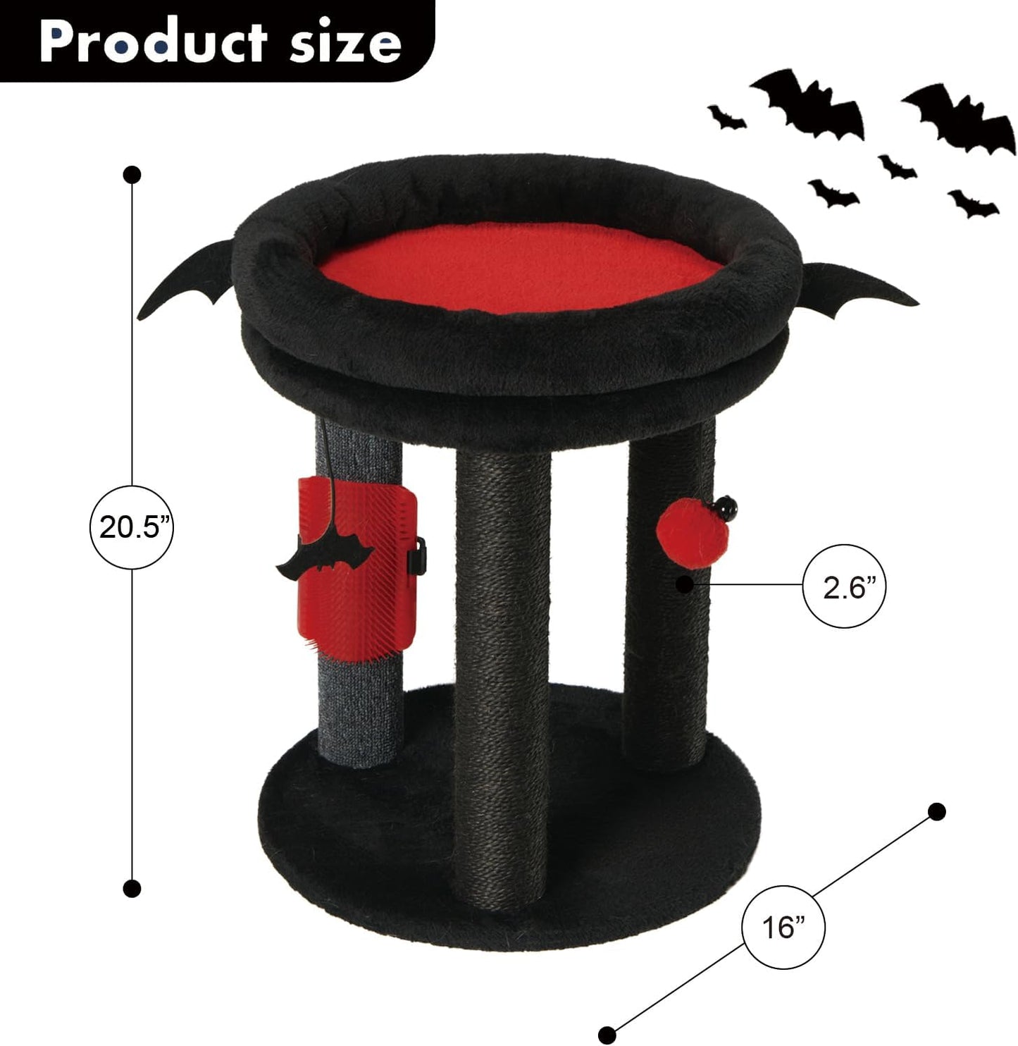 MECOOL 4in1 Small Cat Tree,Scratching Post with Tower Soft Bed, Sisal Carpet Jute Posts with Three Hanging Ball Toys and Massage Brush for Indoor Cats and Kittens