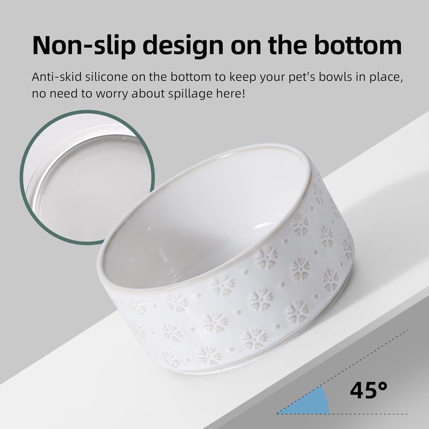 6.1inch Ceramic Raised Double Bowls Set with Acacia Wood Stand, 2 Heights Elevated, Food & Water Bowls for Small Breed Dogs, Weighted Dog Dishes, Pet Bowl(27oz, Arctic White)