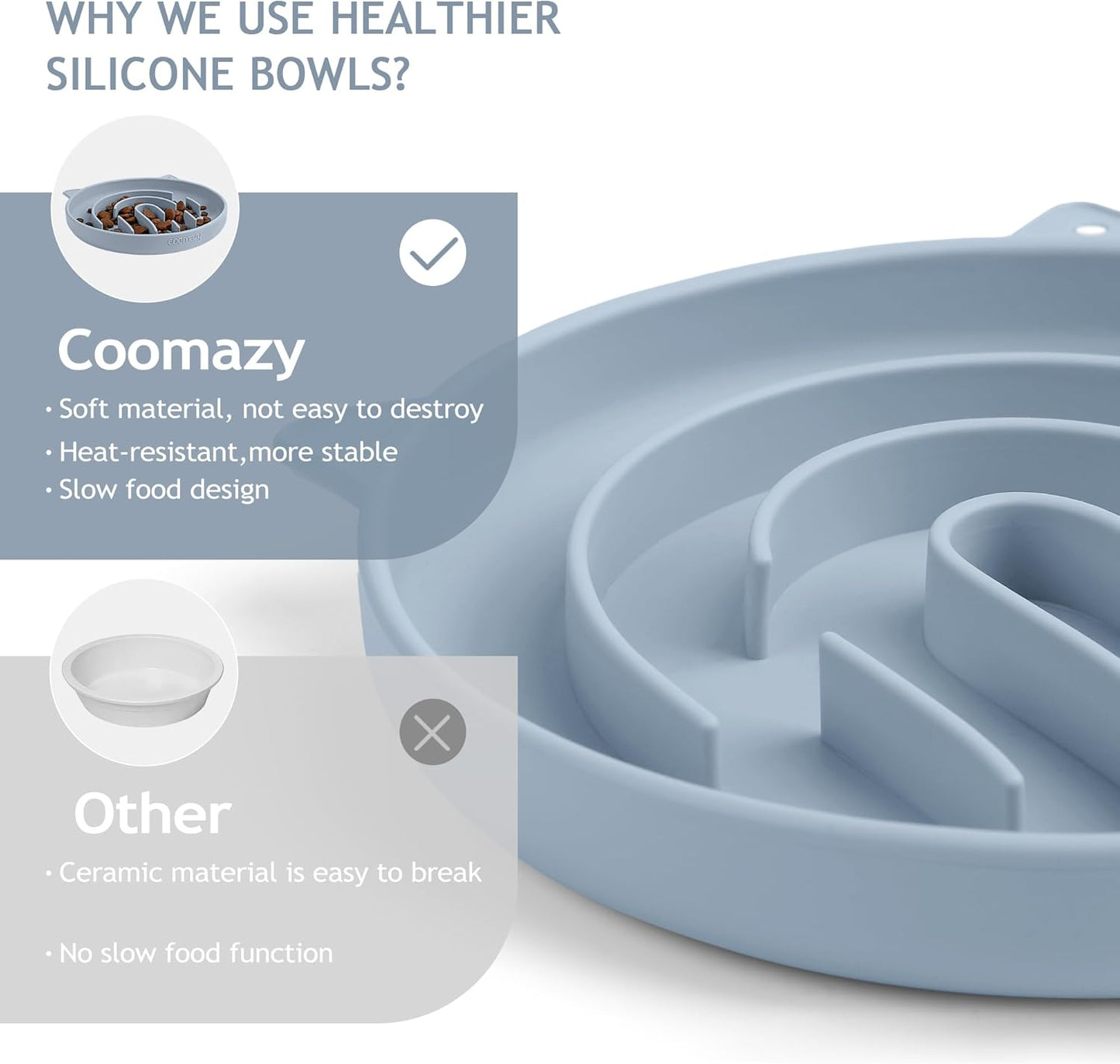 Coomazy Silicone Slow Feeder Dog Cat Bowls, Interactive Puzzle Toy for Pets Food Training, Keeps Dogs Cats Busy, Prevents Puppy Kitty Overeating (Light Blue, 1.4Cup)